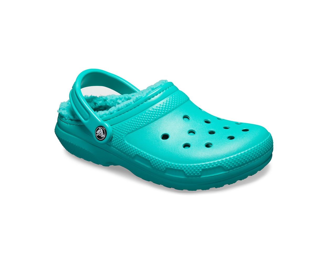 Teal crocs with fur top